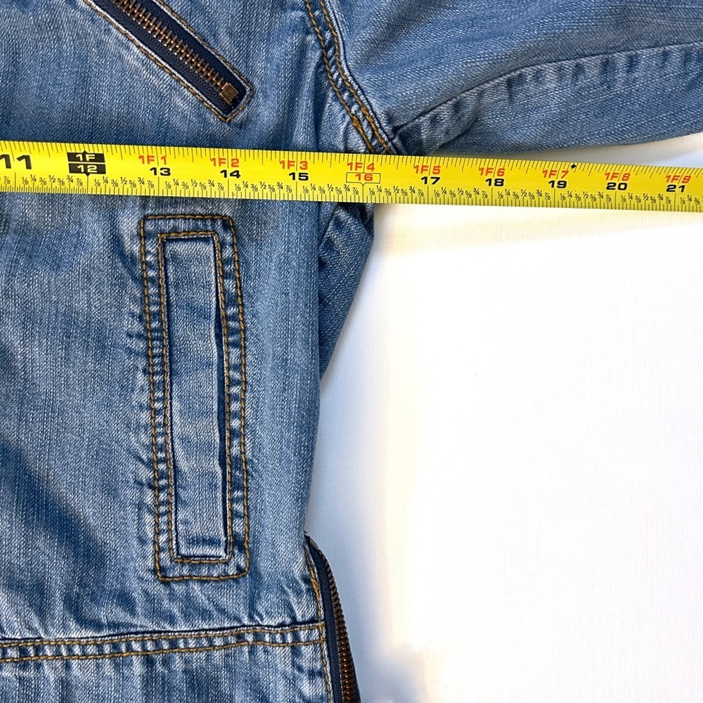 Workers for Freedom Cropped Denim Moto Jacket Y2K Indie Sleaze Size 4 - Picture 5 of 10